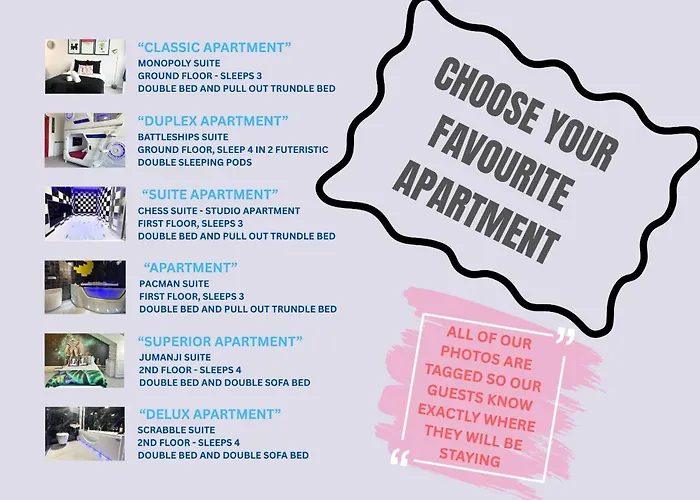 The Board Games Apartments - Brought To You By Coastline Retreats - Themed Town Centre Apartments All With Luxury 2 Person Jacuzzi Baths - 5 Mins Walk To The Beach, Netflix, Superfast Wifi